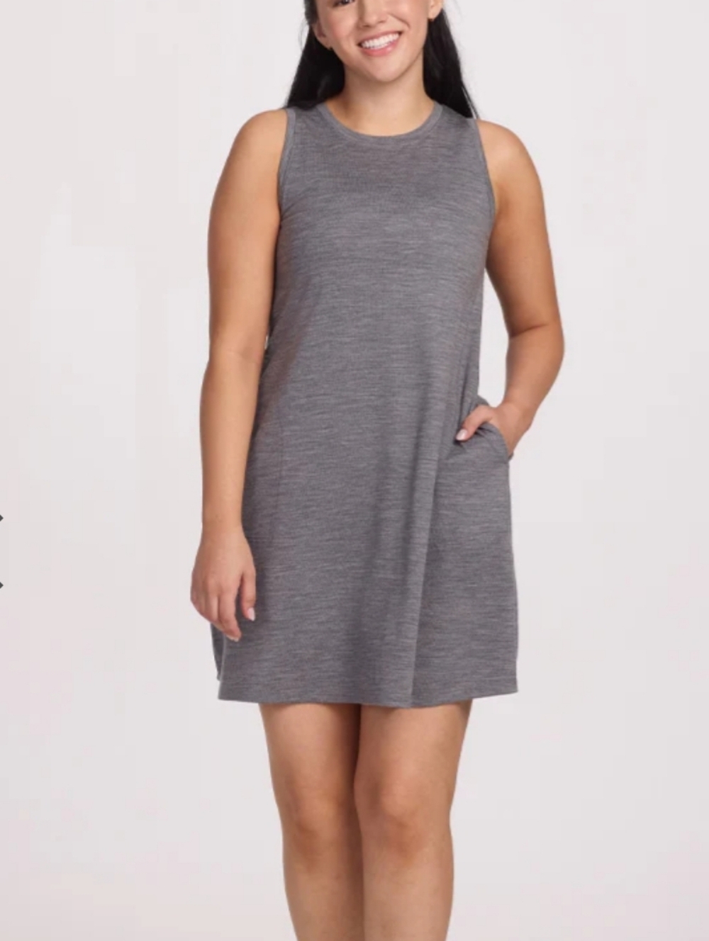 Woolx Clara Merino Wool Dress Gray Sleeveless Pocket Shift Medium NWT